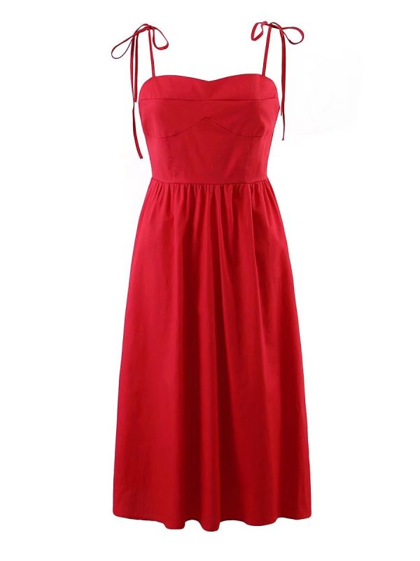 Summer Bow Lace-up Red Waisted Strap Dress - Dresses - Uniqistic.com