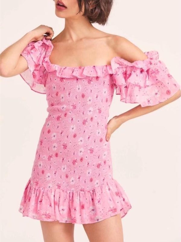 French Elastic Wrapped Chest Flying Sleeves Printed Dress - Dresses - Uniqistic.com
