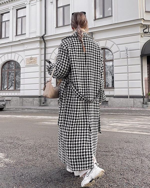 Houndstooth Long Trench Coat in Coats & Jackets