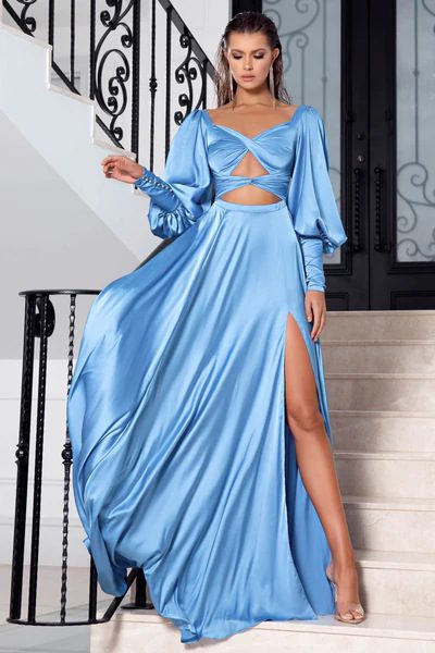 Long Sleeve Slit Formal Dress Maxi Dress in Evening Dresses