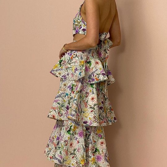 Halter Backless Bow Printed Dress in Dresses