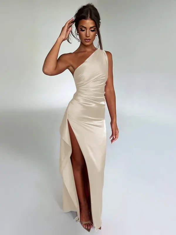 One Shoulder Slim Fit Slit Maxi Backless Evening Dress - Evening Dresses - Uniqistic.com