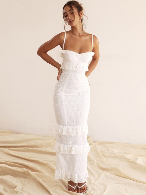 White Crocheted Cami Slim Fit French Dress - Dresses - Uniqistic.com
