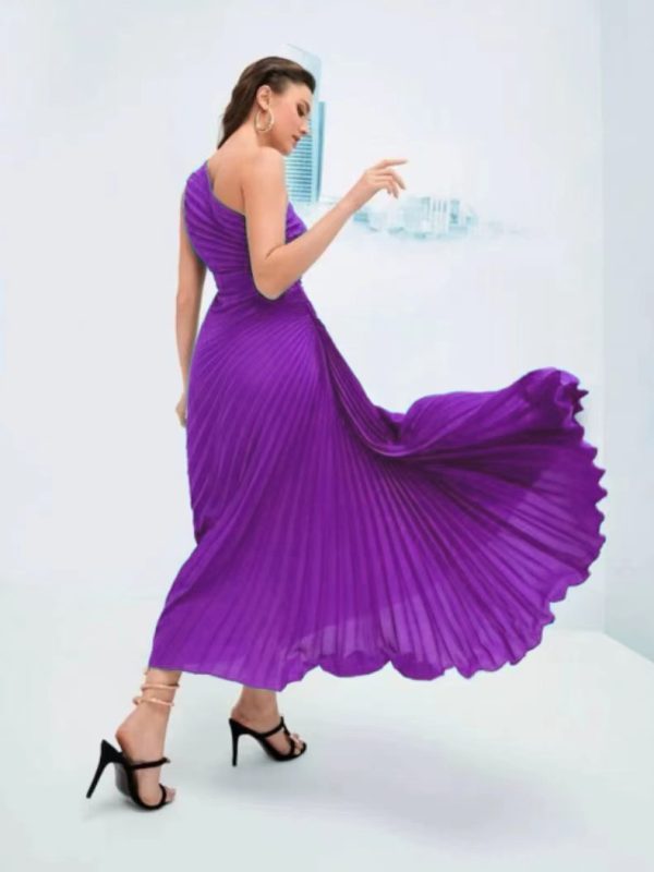 Pleated Slant Shoulder Asymmetric Dress - Evening Dresses - Uniqistic.com