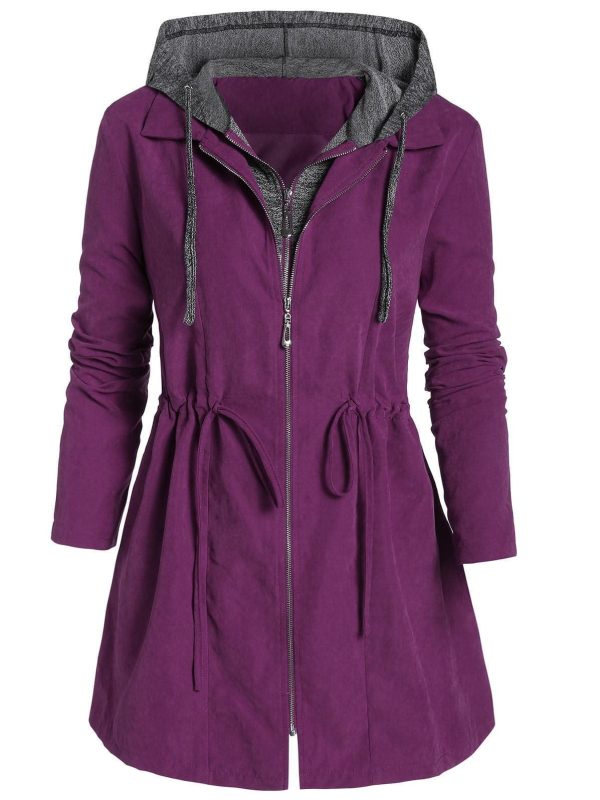 Mid-Length Cotton-Padded Zipper Faux Two-Piece Hooded Coat - Coats & Jackets - Uniqistic.com