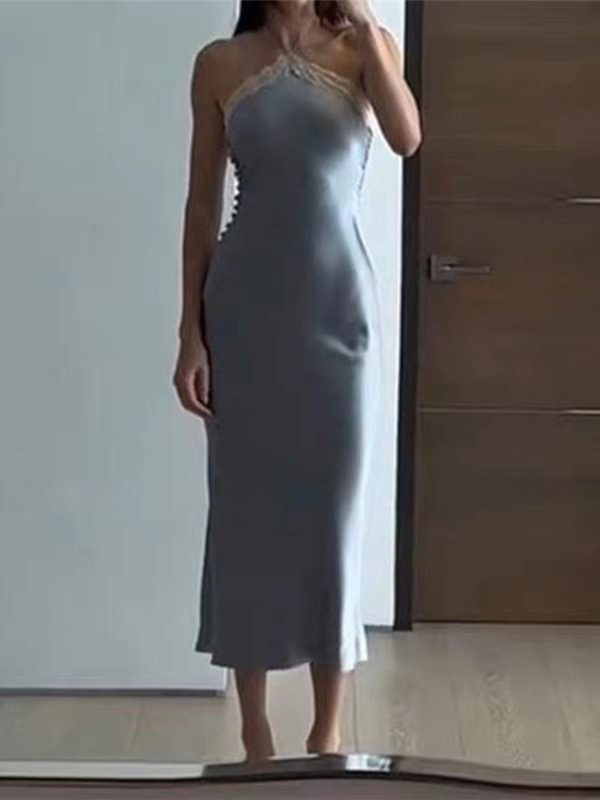 Halter off Neck Sexy Backless Slim Fit Elegant Dress in Dresses