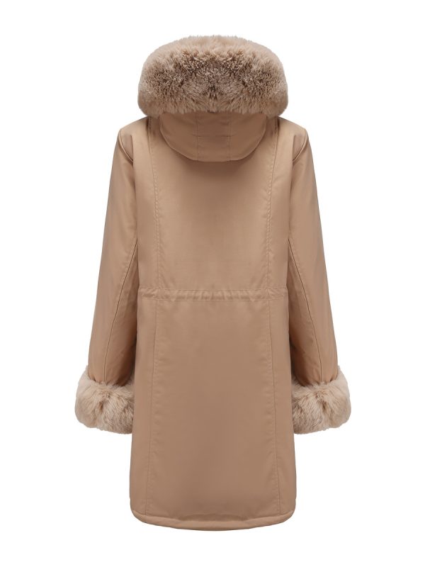 Detachable Fur Collar Mid Length Long Sleeve Solid Color Hooded Warm Cotton Padded Coat - Coats & Jackets - Uniqistic.com