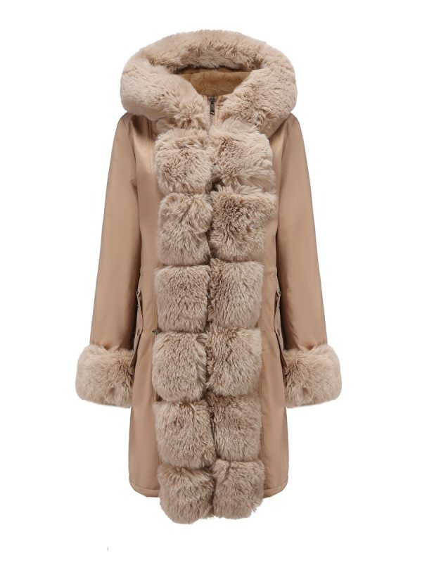 Detachable Fur Collar Mid Length Long Sleeve Solid Color Hooded Warm Cotton Padded Coat - Coats & Jackets - Uniqistic.com