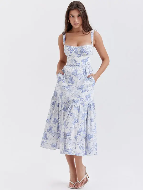 Sweet Spicy Floral Midi Backless Sleeveless Strap Dress - Dresses - Uniqistic.com