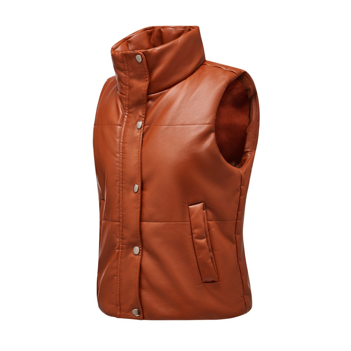 Autumn Winter Leather Waistcoat Sleeveless Quilted Zipped Cotton Padded Jacket - Coats & Jackets - Uniqistic.com