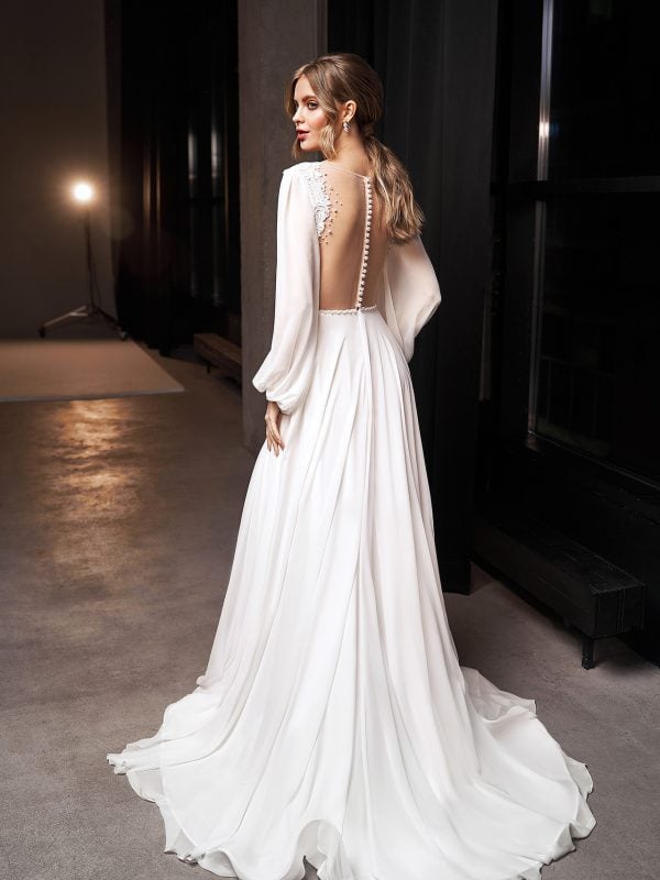 V Neck Long Sleeve Backless Wedding Dress - Wedding dresses - Uniqistic.com