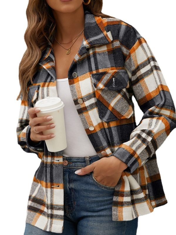 Autumn Winter Plaid Shacket Woolen Flannel Breasted Shirt - Blouses & Shirts - Uniqistic.com