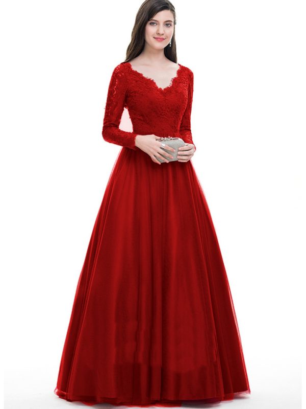 Mesh Lace Long Sleeve Evening Maxi Dress - Evening Dresses - Uniqistic.com