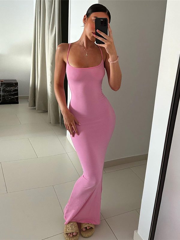 Summer Sexy Backless Suspenders off Neck Slim Sheath Dress in Dresses