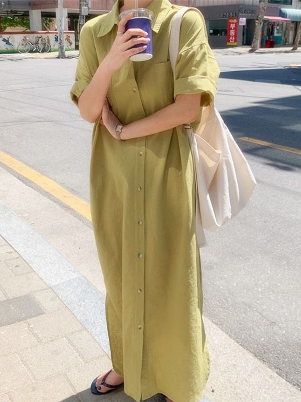 Korean Summer Short Sleeve Long Pattern Dress in Dresses