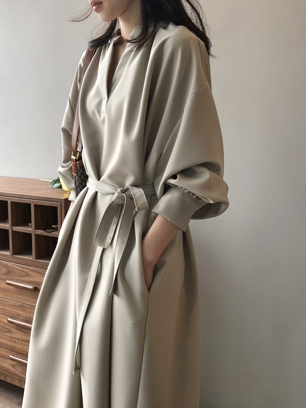 Autumn Korean Loose Elegant Elegant Tied Maxi Dress in Dresses