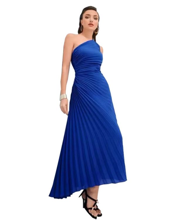 Pleated Slant Shoulder Asymmetric Dress - Evening Dresses - Uniqistic.com