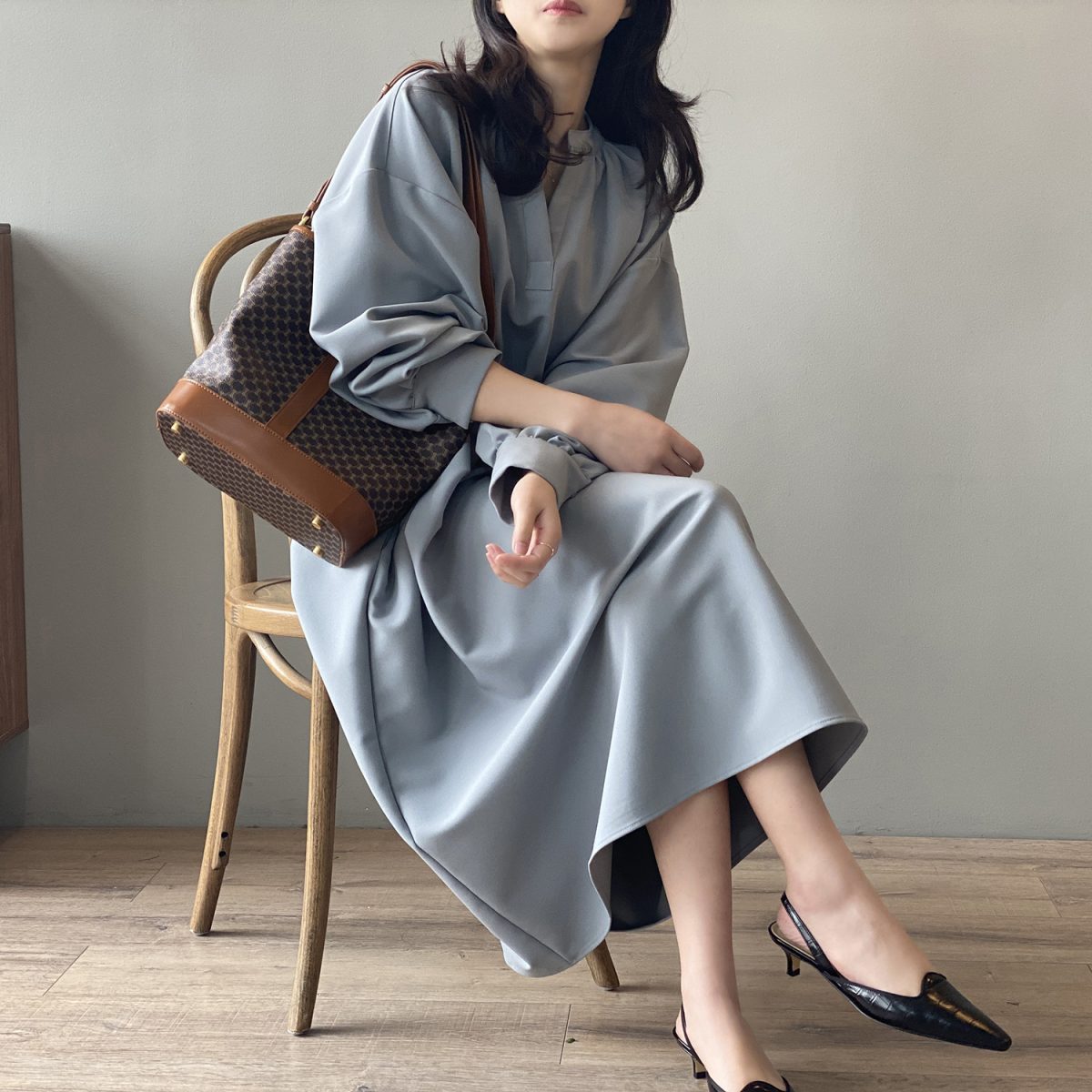 Autumn Korean Loose Elegant Elegant Tied Maxi Dress in Dresses