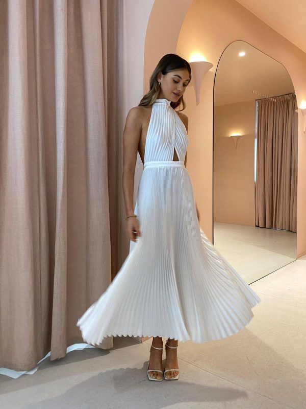 Fashion early Autumn  Halter Backless Pleated Dress in Dresses