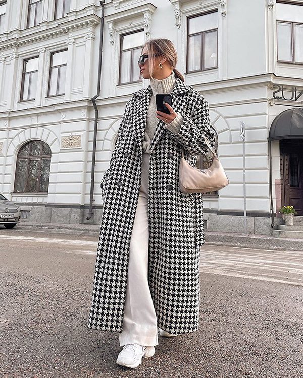 Houndstooth Long Trench Coat in Coats & Jackets