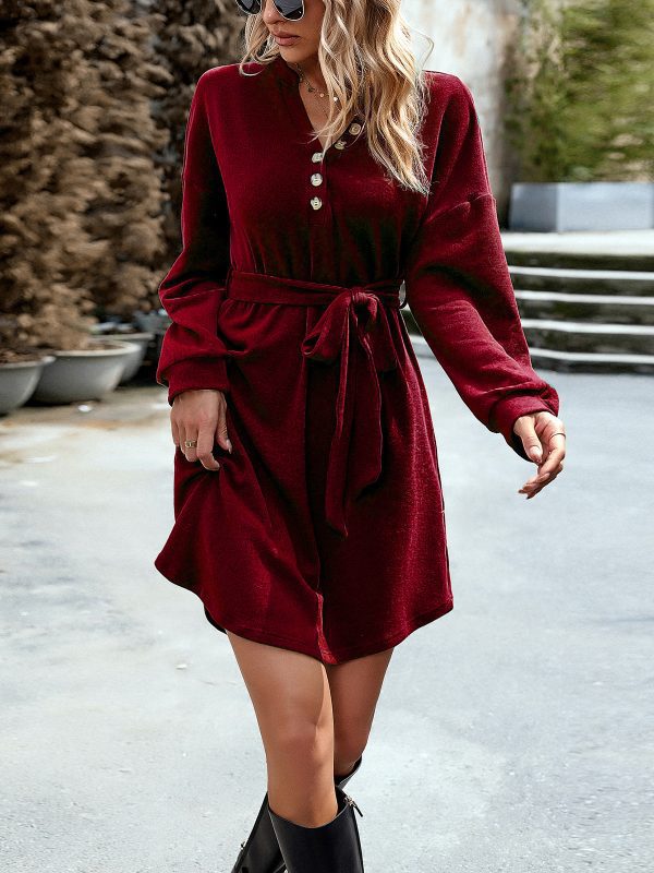 Solid Color Casual Long Sleeve Knitted - Dresses - Uniqistic.com