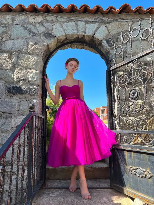 Elegant Cami Solid Color Midi Bow Mesh Dress - Bridesmaid dresses - Uniqistic.com