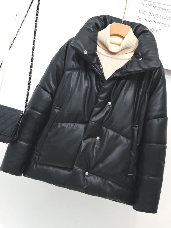 Winter Faux Leather Single-Breasted Stand Collar Short Coat - Coats & Jackets - Uniqistic.com