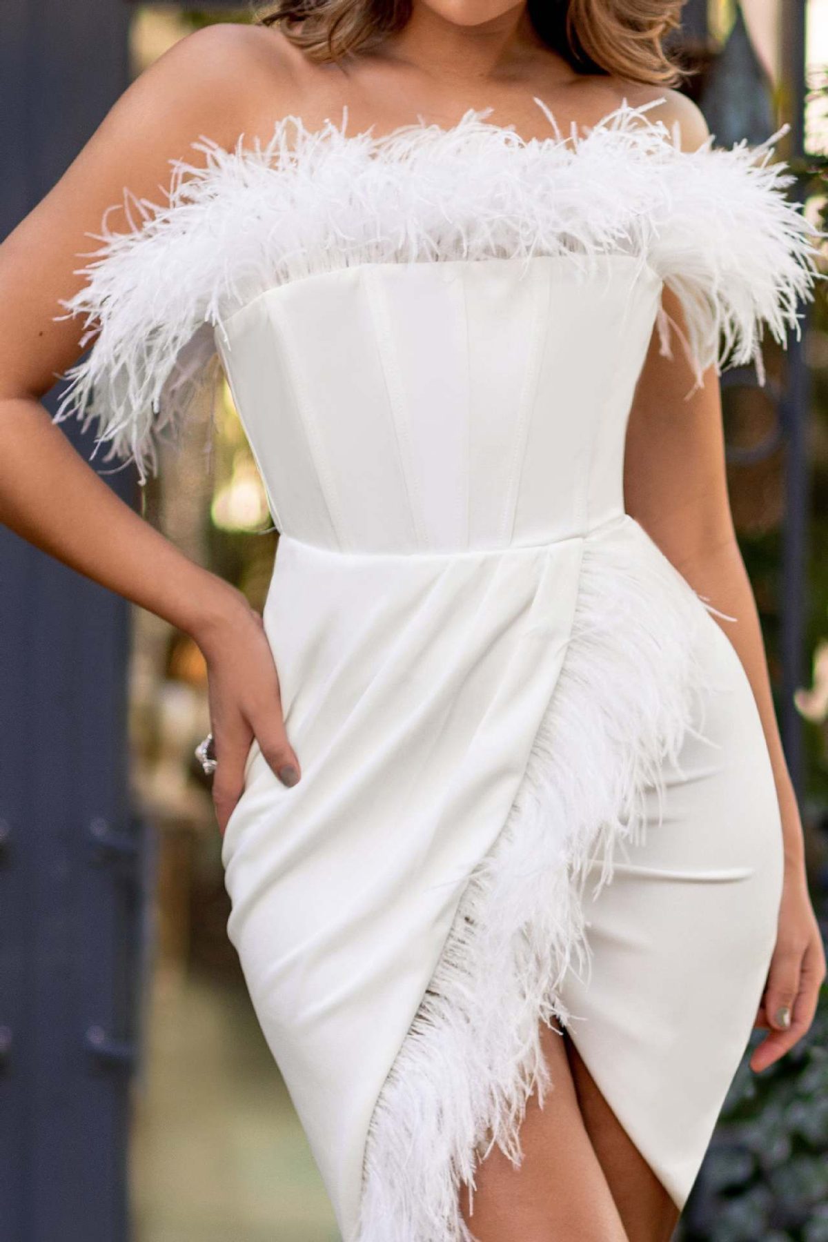 Sleeveless Tube Top Slim Fit Slit Pleated Feather Dress - Evening Dresses - Uniqistic.com