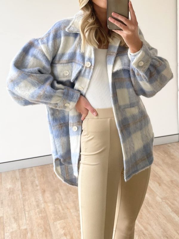 Plaid Mohair Woolen Thick Coat in Coats & Jackets
