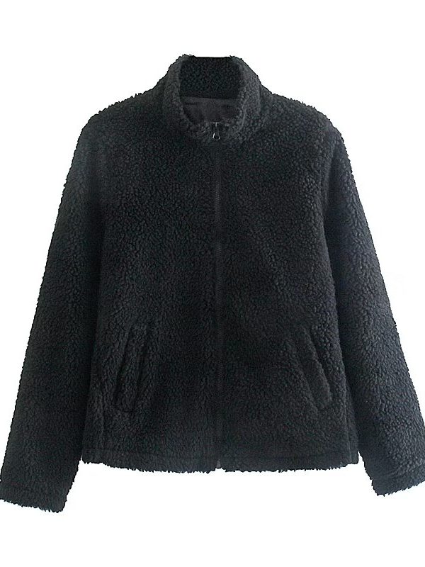 Lamb Wool Stand Collar Loose Solid Color Coat - Coats & Jackets - Uniqistic.com