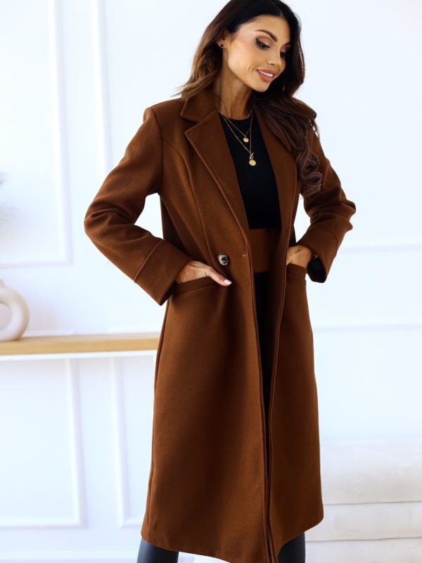 Solid Color Double Breasted Long Sleeve Collared Button Woolen Coat - Coats & Jackets - Uniqistic.com