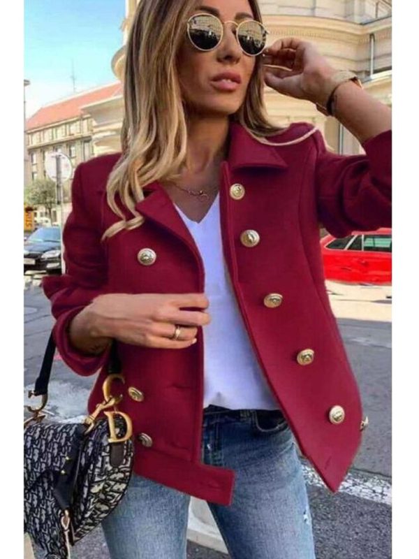 Long Sleeve Double Breasted Collar Woolen Jacket - Coats & Jackets - Uniqistic.com