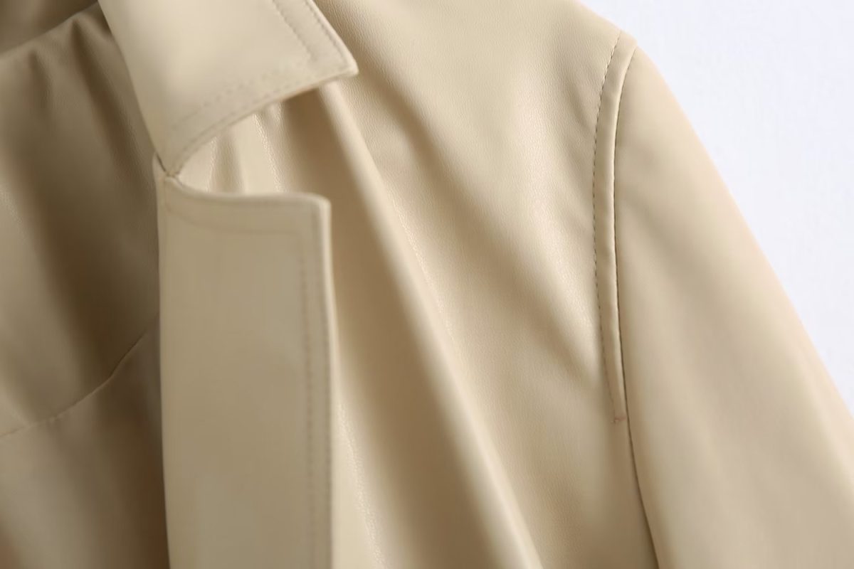 Winter Faux Leather Slim Fit Buckle Free Belt Windbreaker Coat - Coats & Jackets - Uniqistic.com