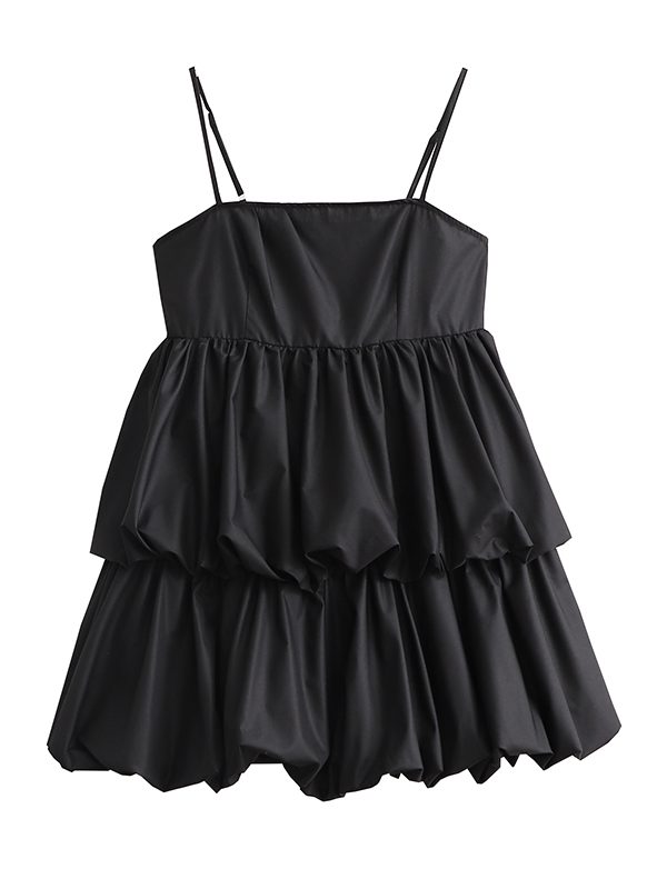 Black Camisole Tiered Dress - Dresses - Uniqistic.com