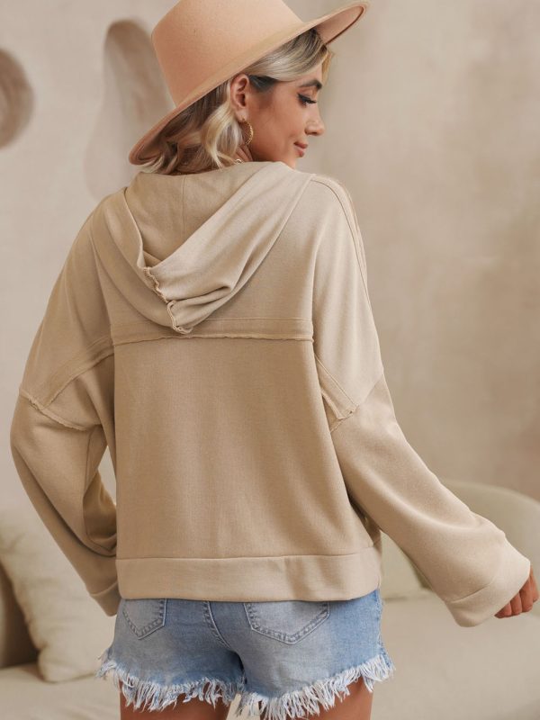 Casual Loose Patchwork Drop-Shoulder Long Sleeve Thickened Solid Color Hoodie - Hoodies & Sweatshirts - Uniqistic.com