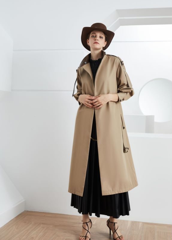 Autumn Gracekelly Leather Patchwork Two Color Simple Graceful Elegant Lengthened Trench Coat in Coats & Jackets