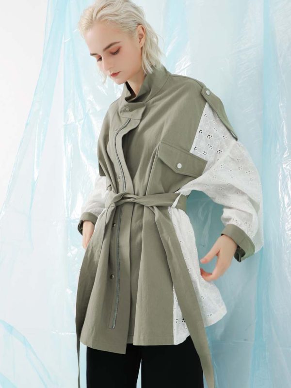 Lace Stitching Washed Loose Mid Length Top Coat - Coats & Jackets - Uniqistic.com