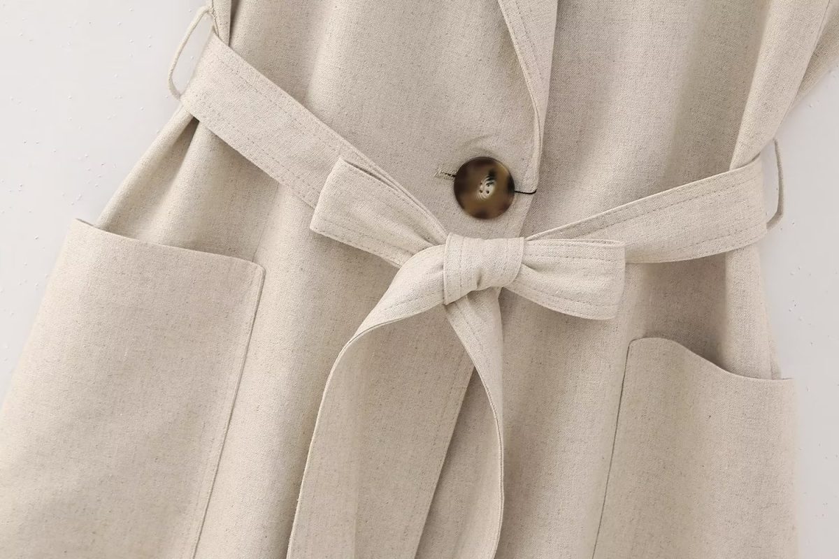 Summer Hemp Cotton Belt Long Vest Trench Coat - Coats & Jackets - Uniqistic.com