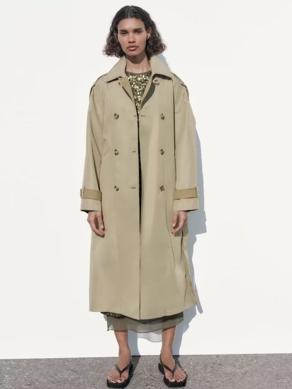 Fall Collared Long Sleeve Contrast Color Loose Trench Coat - Coats & Jackets - Uniqistic.com