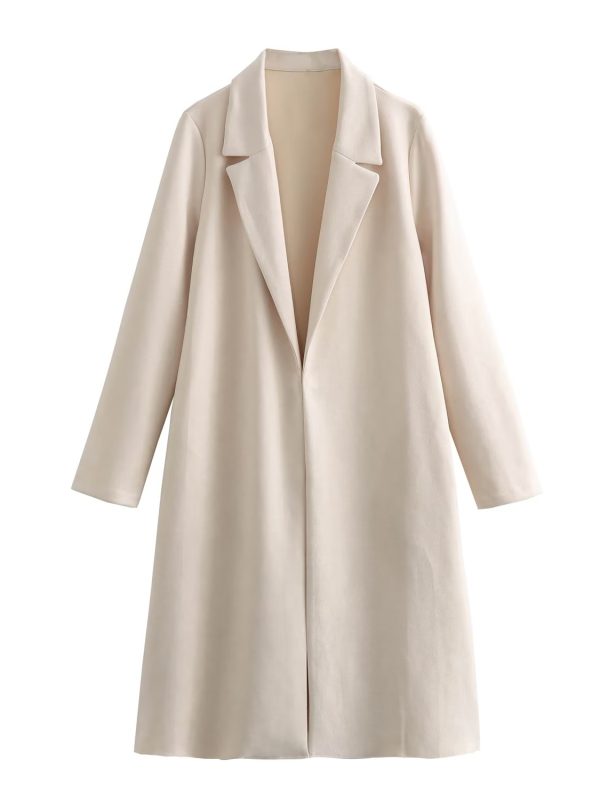 Suede Texture Effect Mid Length Solid Color Overcoat - Coats & Jackets - Uniqistic.com