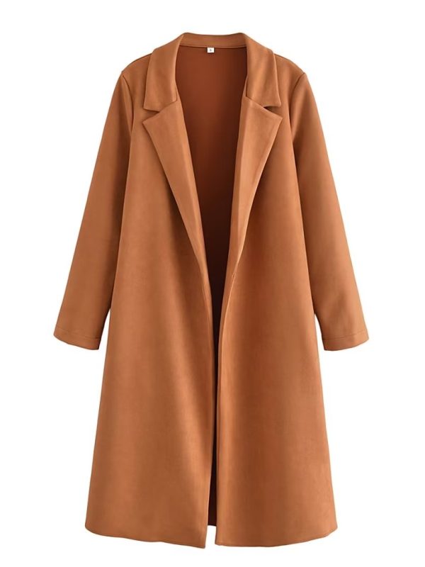 French Khaki Fleece Loose Lapels Cardigan Coat - Coats & Jackets - Uniqistic.com