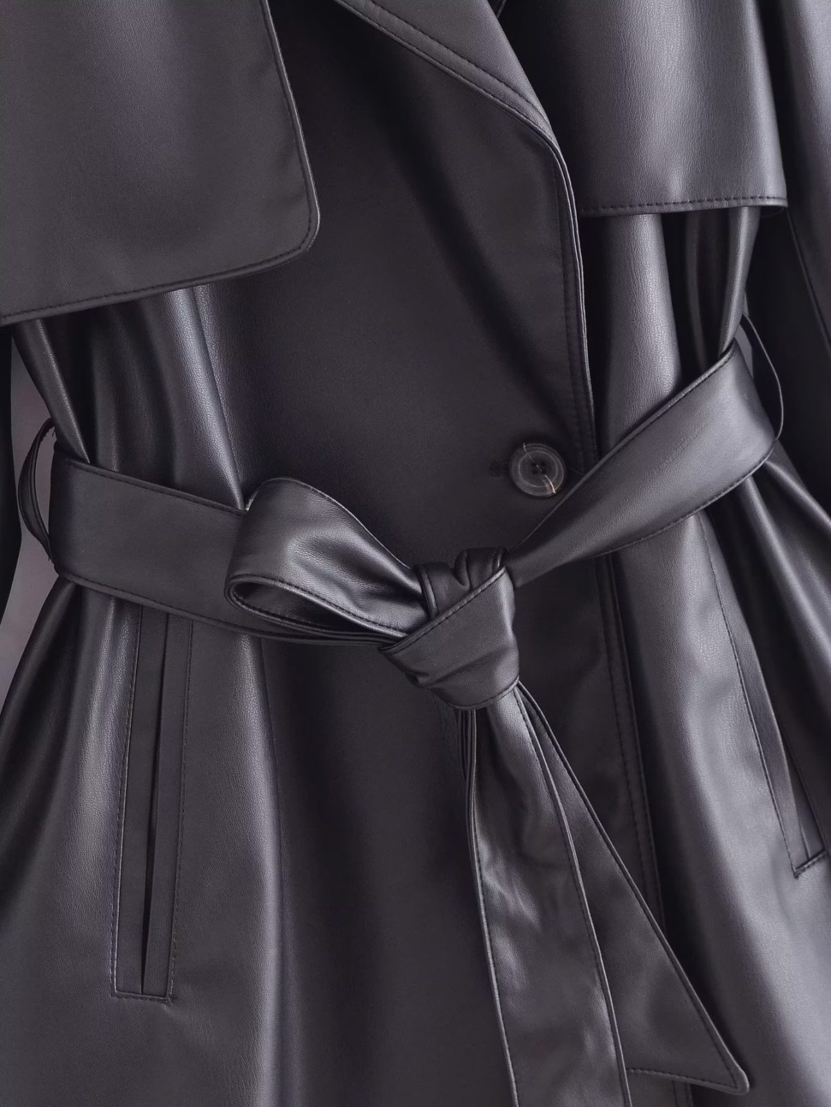 Retro Lapels Faux Leather Mid Length Trench Coat - Coats & Jackets - Uniqistic.com