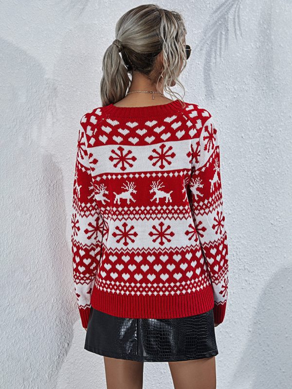 Knitted Round Neck Women Christmas Snowflake Pullover Sweater - Sweaters - Uniqistic.com