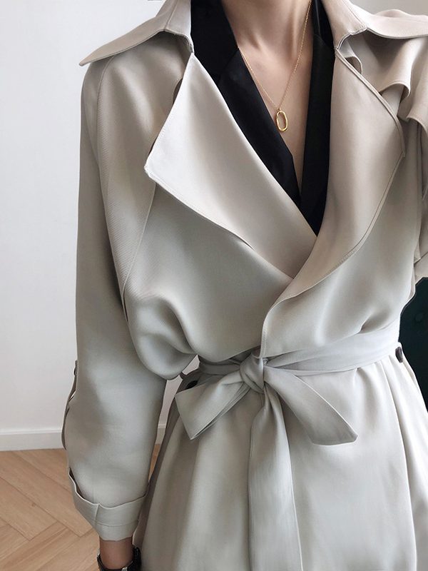 Autumn Thin Mid-Length Korean Waist-Controlled Lace-up Loose Coat - Coats & Jackets - Uniqistic.com