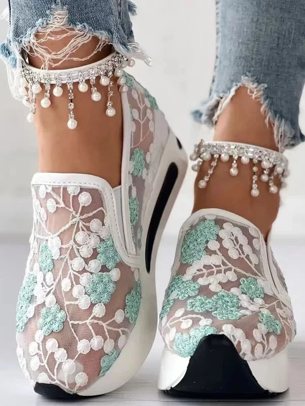 Floral Embroidery Mesh Sneakers in Flats