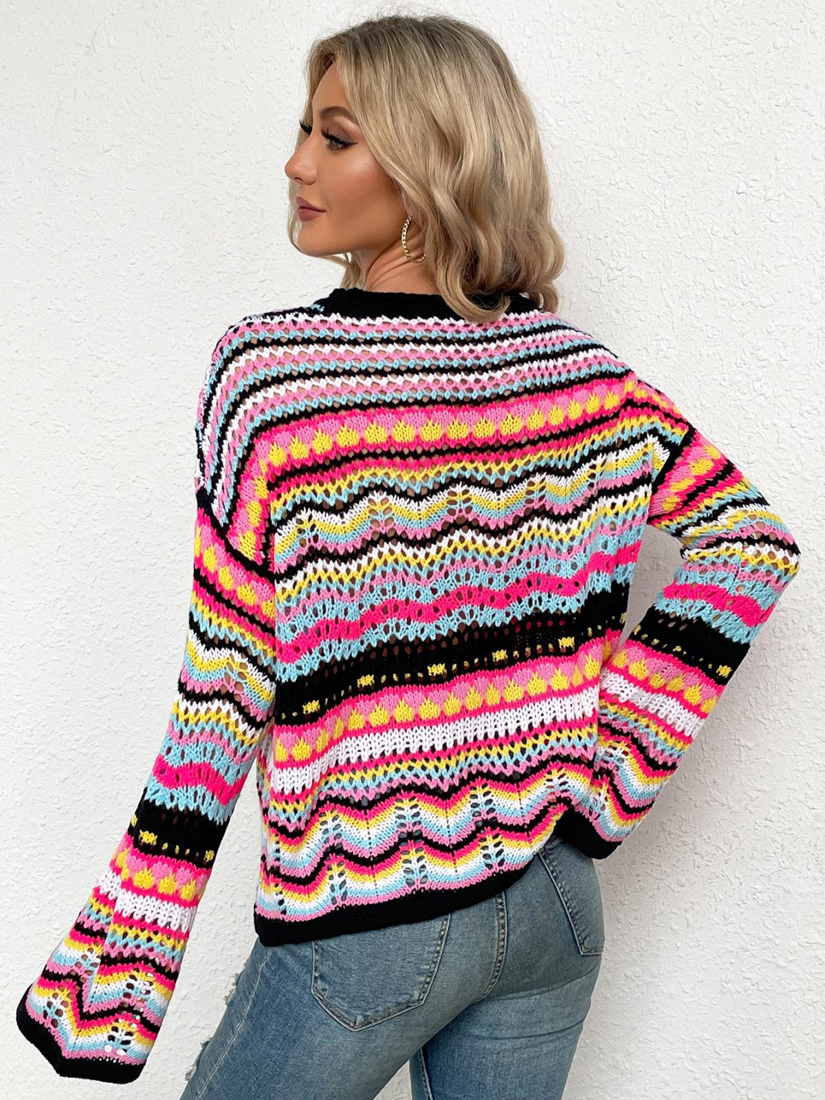 Autumn Winter Knitwear Loose Color Rainbow round Neck Striped Sweater - Sweaters - Uniqistic.com