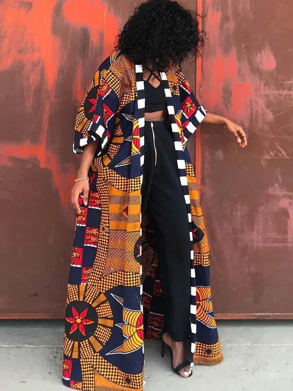 Spring African Ethnic Long Printed Coat in Coats & Jackets