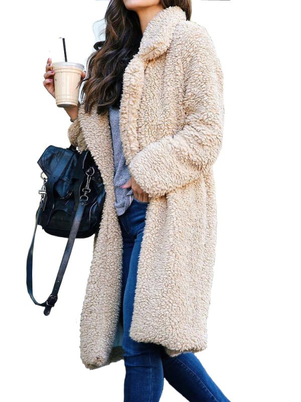 Autumn Winter Long Sleeve Collared Plush Top Large Coat in Coats & Jackets
