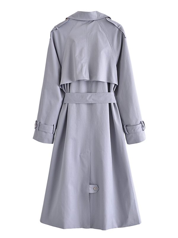 Large Collared Classic Double Breasted Lace-up Waist-Controlled Slimming Mid-Length Trench Coat - Coats & Jackets - Uniqistic.com
