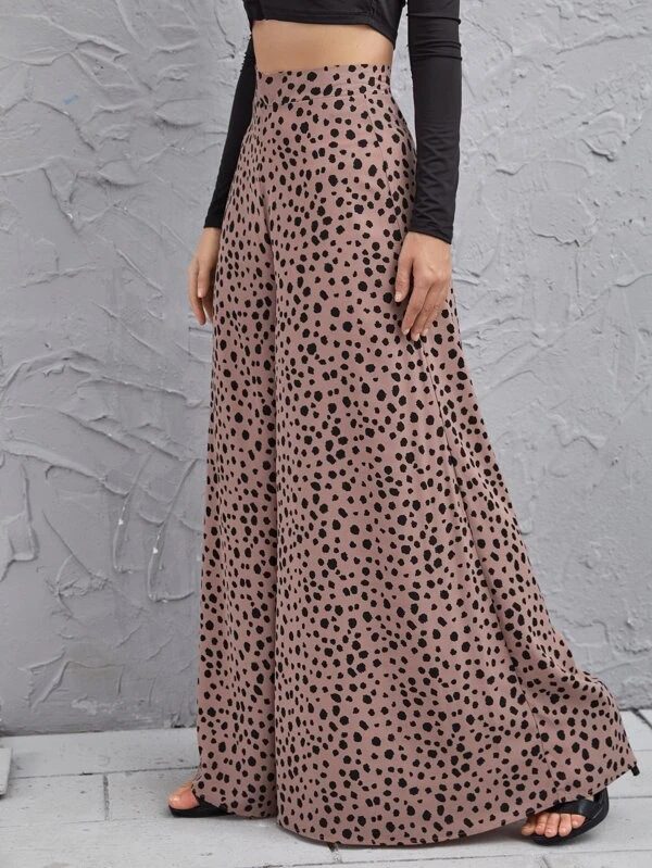 Loose High Waist Leopard-Print Draping Wide-Leg Trousers - Pants - Uniqistic.com